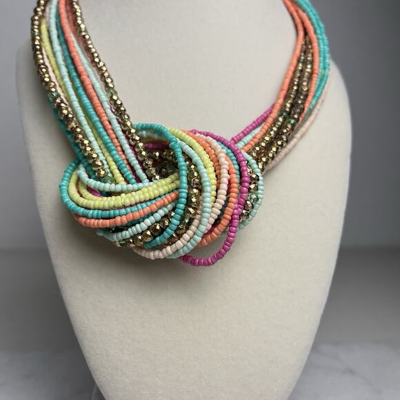 Beaded Statement Necklace Seed Bead Knot Boho Multicolor Jewelry 17 - 20" - Picture 8 of 14